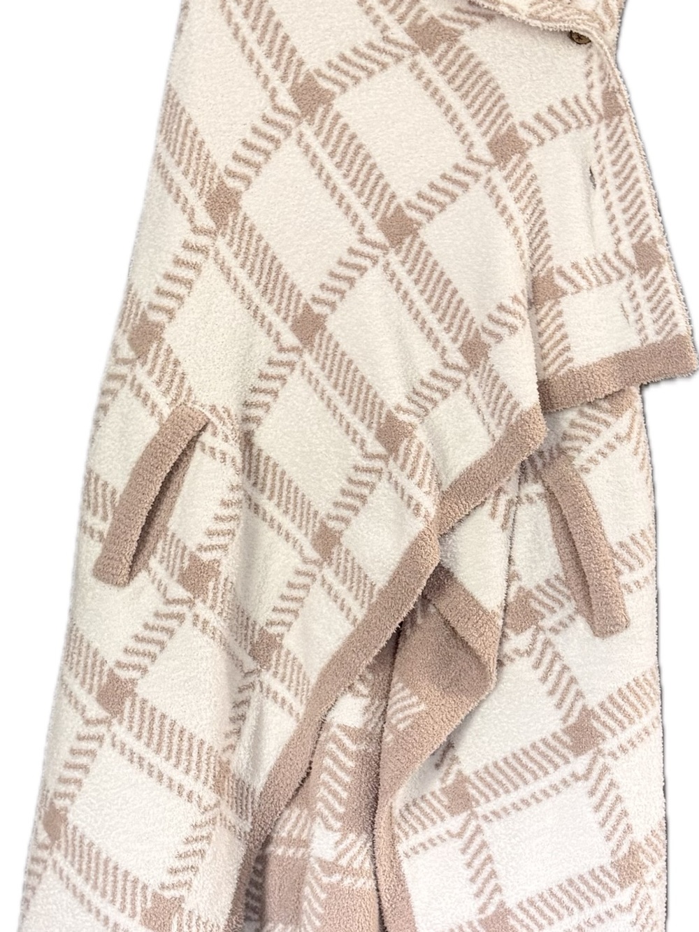 Barefoot Dreams Plaid Shawl Poncho - Cream & Tan